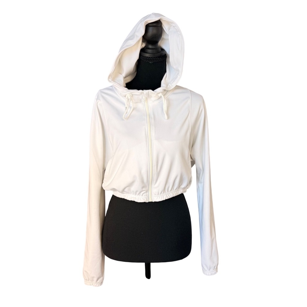 Gilly Hicks Go Recharge Cropped Zip Up Hoodie White Activewear XS Sporty Y2K